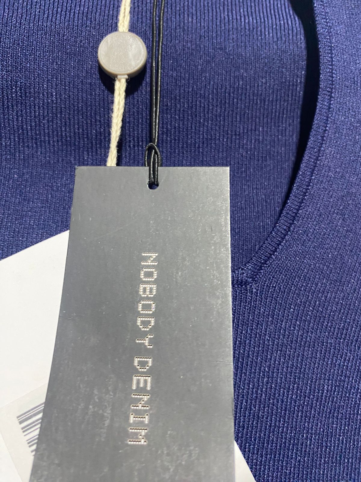 NOBODY DENIM |S| BUST 12| NAVY BLUE RIBBED SQUARE NECK ELBOW-SLEEVE TOP