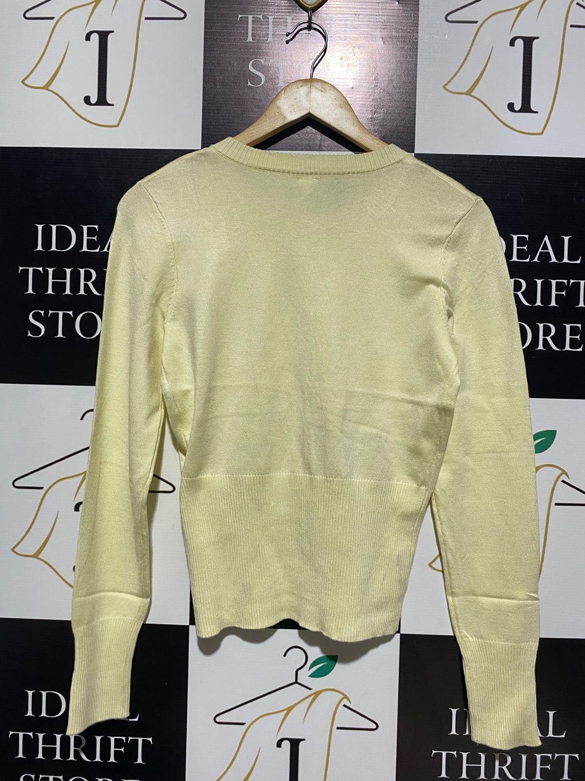 ANKO |M| BUST 16| PALE YELLOW BUTTON-FRONT ROUND NECK FITTED CARDIGAN