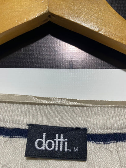 DOTTI |M| BUSTB 18| CREAM AND NAVY STRIPED V-NECK CABLE KNIT SWEATER