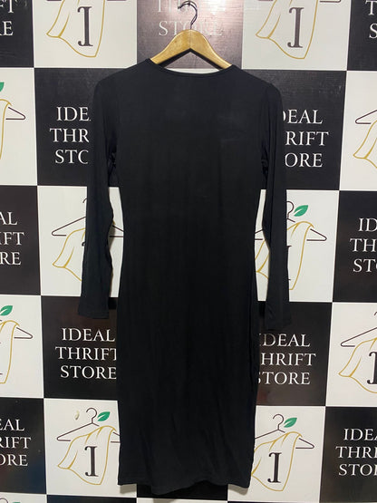 POPILUSH |XXL| BUST 16| BLACK LONG SLEEVE RIBBED SQUARE NECK MIDI DRESS