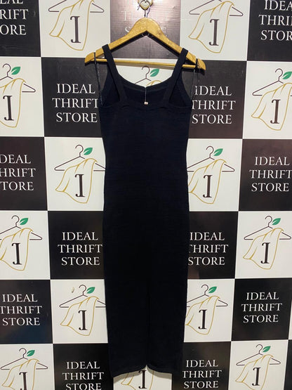 LILY LOVES |XS| BUST 14| BLACK SLEEVELESS SCOOP NECK RIBBED MIDI DRESS