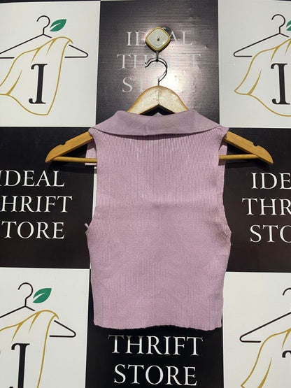 GLASSONS |S| BUST 11| DUSTY PINK COLLARED KNIT TOP