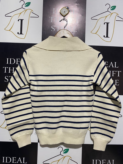 RED BERRY |S| BUST 15| STRIPED COLLARED KNIT SWEATER