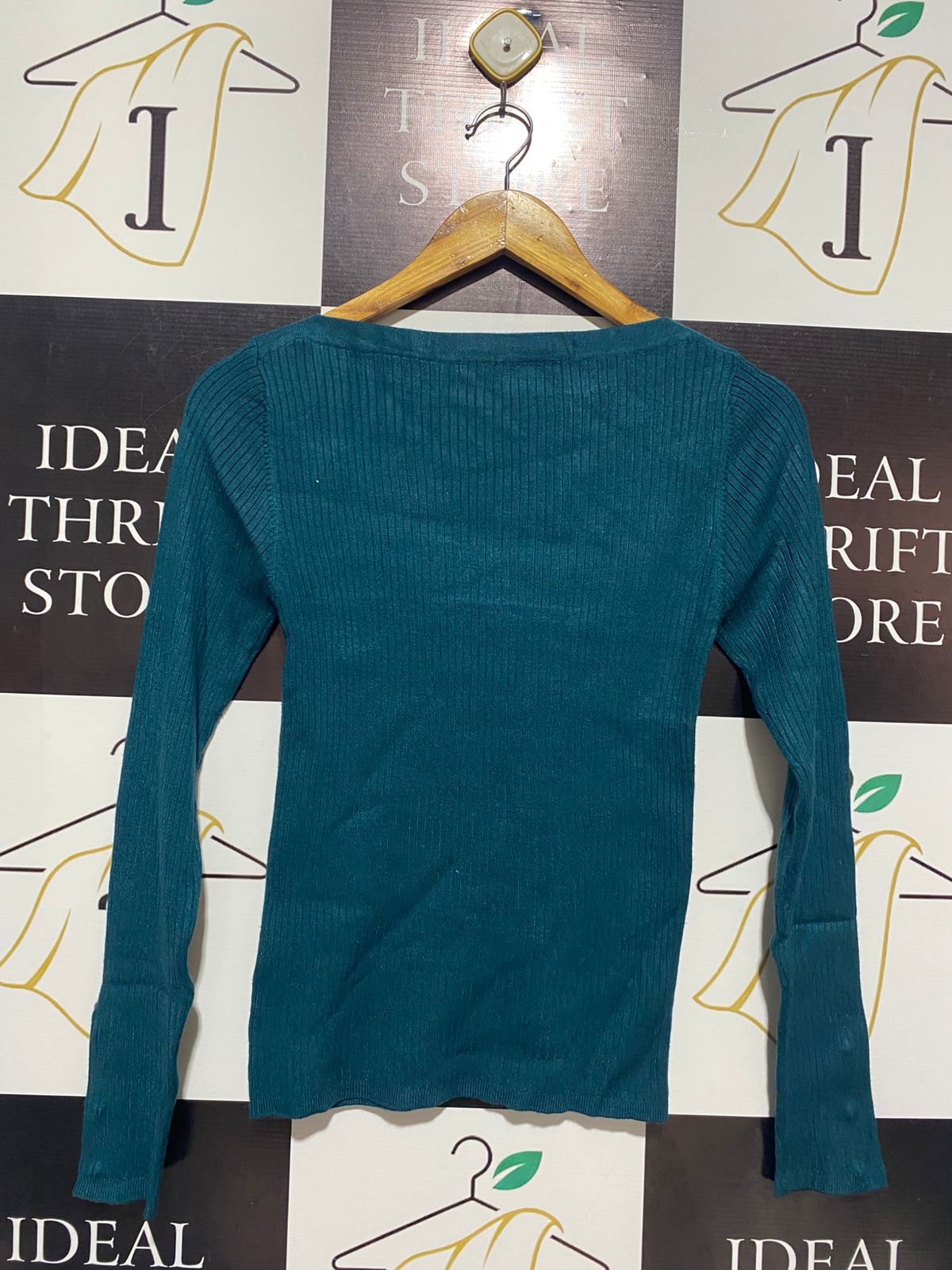 TOKITO |S| BUST 13| TEAL RIBBED BOAT-NECK TOP
