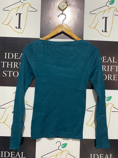 TOKITO |S| BUST 13| TEAL RIBBED BOAT-NECK TOP