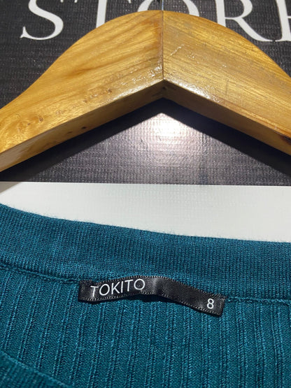 TOKITO |S| BUST 13| TEAL RIBBED BOAT-NECK TOP