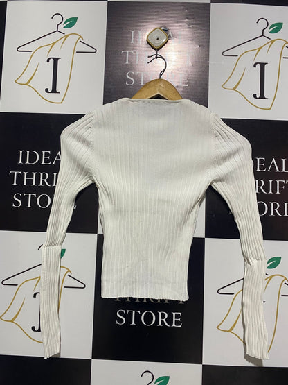 ZARA |S| BUST 11| WHITE RIBBED CARDIGAN SET