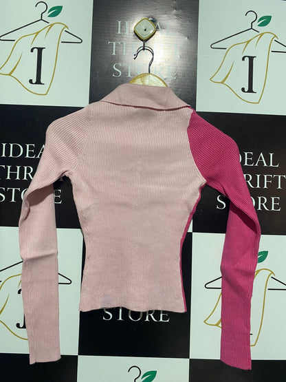 SAVEL |S| BUST 12| TWO-TONE PINK COLOR-BLOCK CARDIGAN