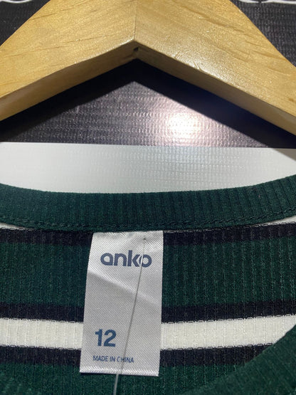 ANKO |M| BUST 16| CLASSIC DARK GREEN AND WHITE STRIPED LONG SLEEVE TOP – ESSENTIAL RIBBED KNIT