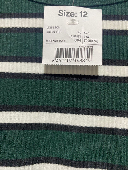 ANKO |M| BUST 16| CLASSIC DARK GREEN AND WHITE STRIPED LONG SLEEVE TOP – ESSENTIAL RIBBED KNIT