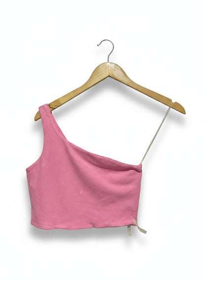 MINX & MOSS |XS| BUST 13| C1 | PLAYFUL PINK ONE-SHOULDER RIBBED CROP TOP