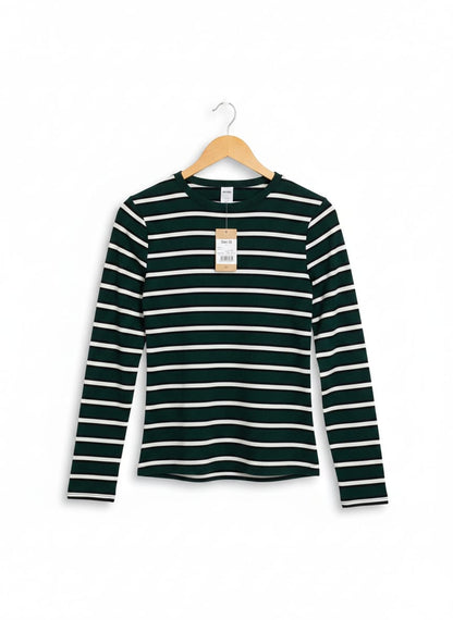ANKO |M| BUST 16| CLASSIC DARK GREEN AND WHITE STRIPED LONG SLEEVE TOP – ESSENTIAL RIBBED KNIT