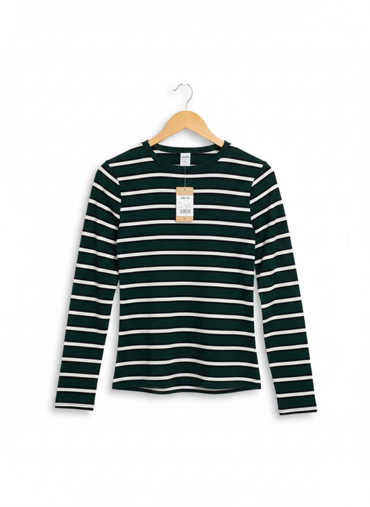 ANKO |M| BUST 16| CLASSIC DARK GREEN AND WHITE STRIPED LONG SLEEVE TOP – ESSENTIAL RIBBED KNIT