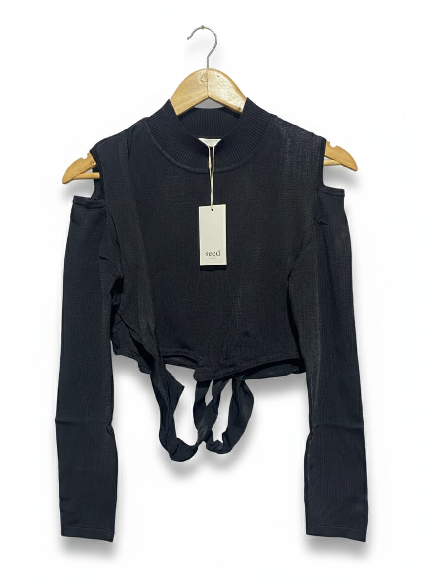 SEED |S| BUST 15| C1| HERITAGE BLACK COLD-SHOULDER TOP