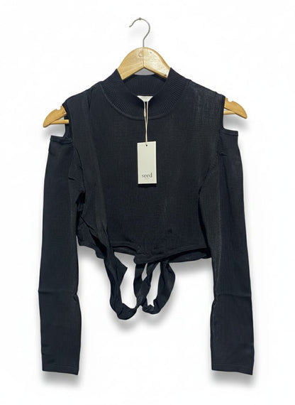 SEED |S| BUST 15| C1| HERITAGE BLACK COLD-SHOULDER TOP