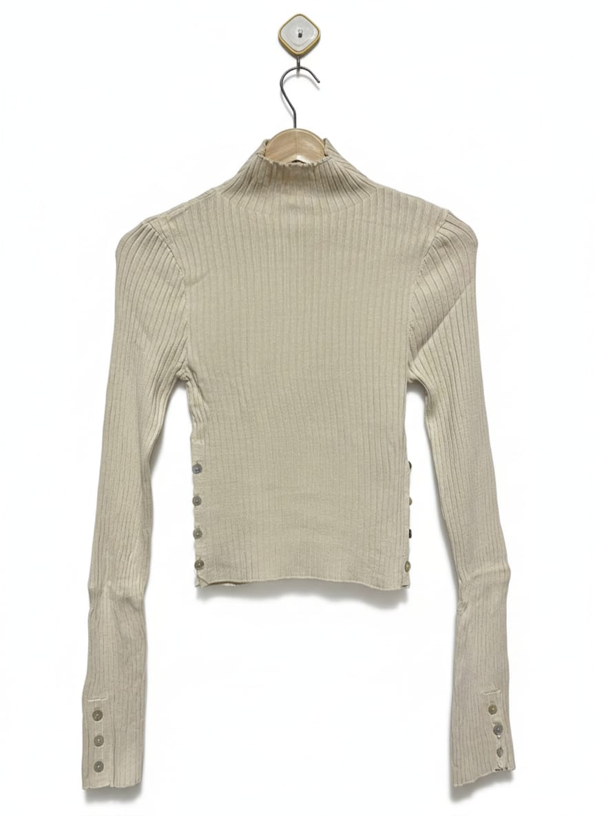 ZARA |M| BUST 12| BEIGE RIBBED TURTLENECK WITH SIDE BUTTONS