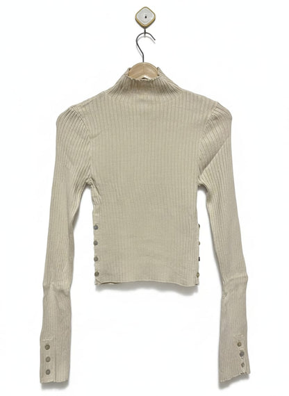 ZARA |M| BUST 12| BEIGE RIBBED TURTLENECK WITH SIDE BUTTONS