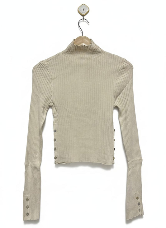 ZARA |M| BUST 12| BEIGE RIBBED TURTLENECK WITH SIDE BUTTONS