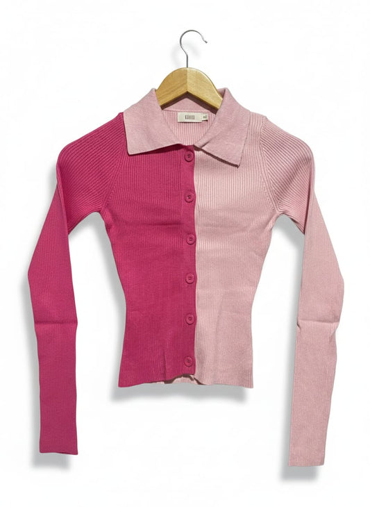 SAVEL |S| BUST 12| TWO-TONE PINK COLOR-BLOCK CARDIGAN