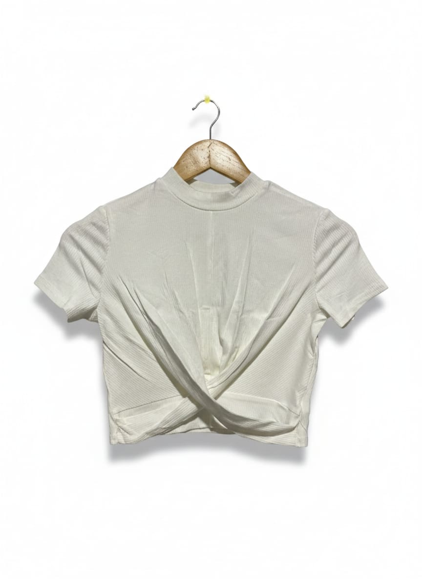 SHEIN |S| BUST 14| MODERN WHITE RIBBED CROSS-FRONT CROP TOP
