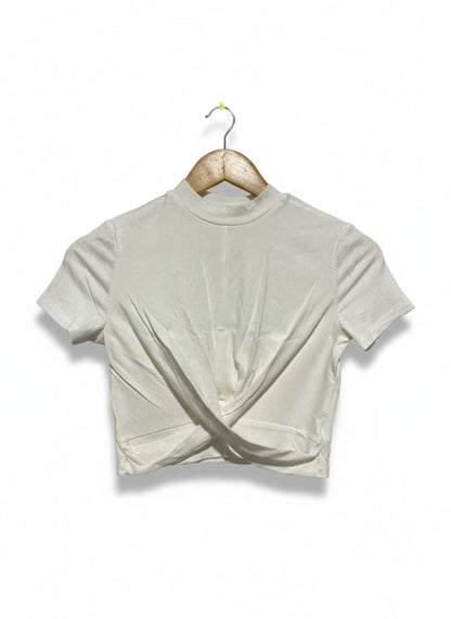 SHEIN |S| BUST 14| MODERN WHITE RIBBED CROSS-FRONT CROP TOP