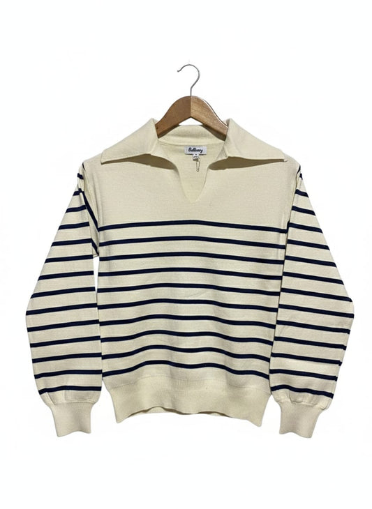 RED BERRY |S| BUST 15| STRIPED COLLARED KNIT SWEATER