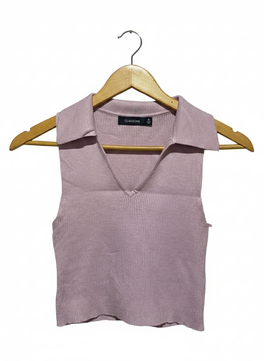 GLASSONS |S| BUST 11| DUSTY PINK COLLARED KNIT TOP