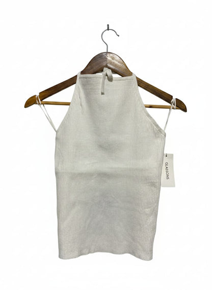 GLASSONS |L| BUST 12| OFF-WHITE RIBBED HALTER TOP
