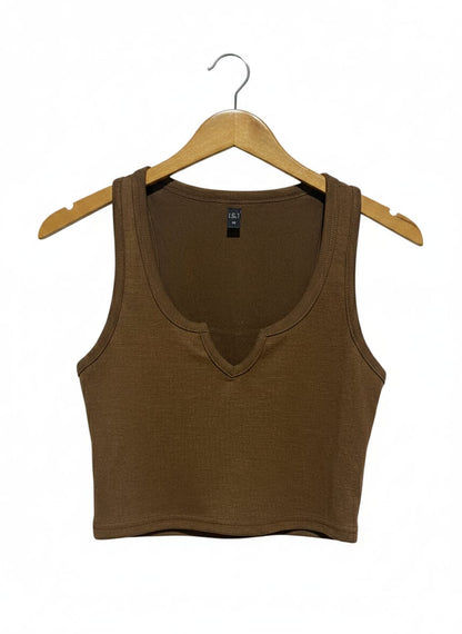 L&T |M| BUST 13| BROWN NOTCH-NECK CROP TANK