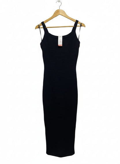LILY LOVES |XS| BUST 14| BLACK SLEEVELESS SCOOP NECK RIBBED MIDI DRESS