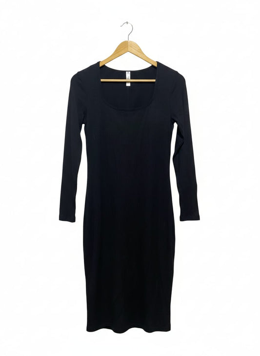 POPILUSH |XXL| BUST 16| BLACK LONG SLEEVE RIBBED SQUARE NECK MIDI DRESS