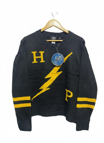 H P |M| BUST 21| BLACK AND YELLOW LIGHTNING BOLT KNIT SWEATER
