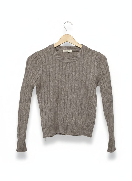CLASSIC TAUPE CABLE KNIT CREW NECK SWEATER |M| BUST 15|