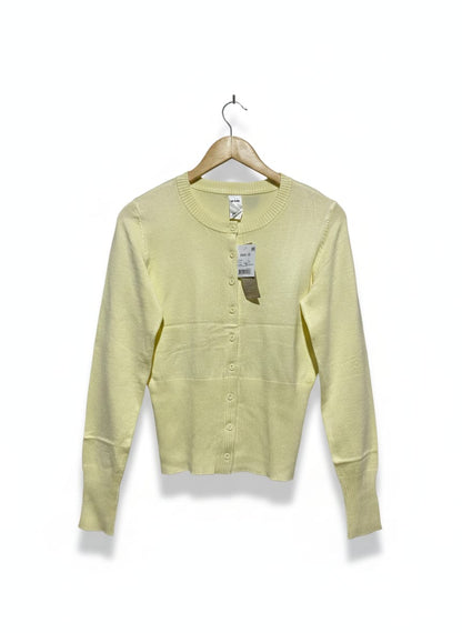 ANKO |M| BUST 16| PALE YELLOW BUTTON-FRONT ROUND NECK FITTED CARDIGAN