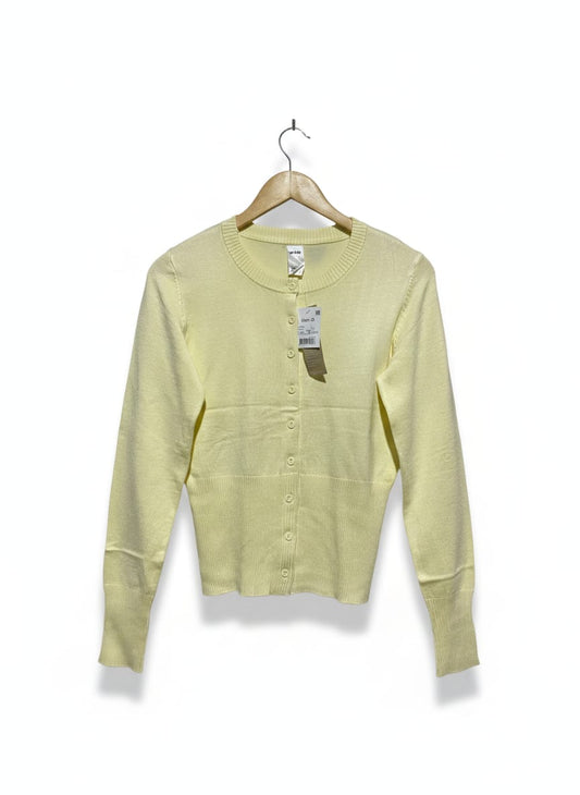 ANKO |M| BUST 16| PALE YELLOW BUTTON-FRONT ROUND NECK FITTED CARDIGAN