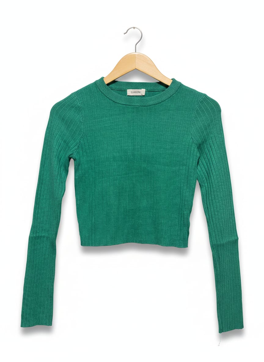 GLASSONS |M| BUST 13| EMERALD GREEN RIBBED SWEETHEART NECKLINE CROPPED TOP