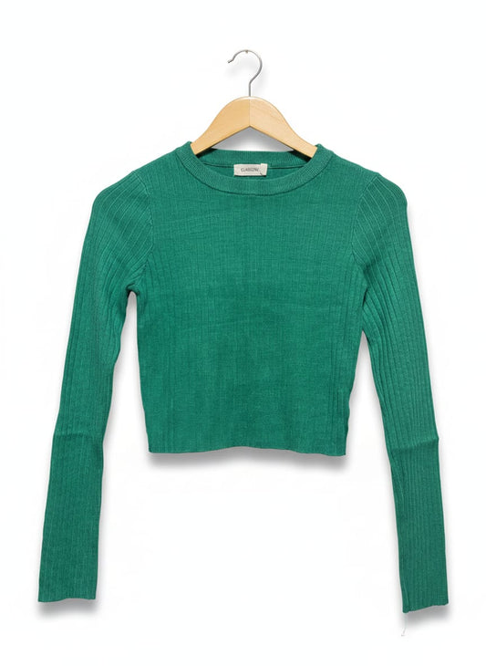 GLASSONS |M| BUST 13| EMERALD GREEN RIBBED SWEETHEART NECKLINE CROPPED TOP