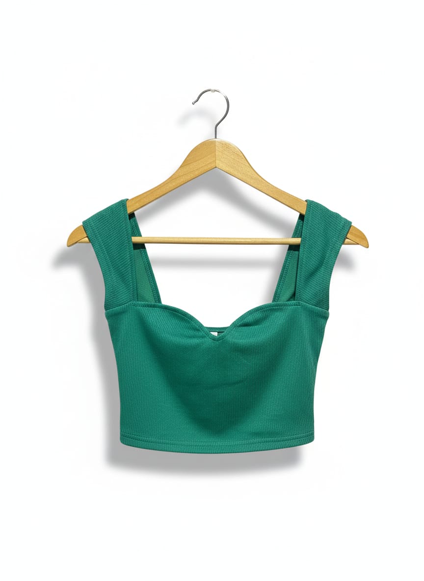 SHEIN |XS| BUST 13| EMERALD GREEN RIBBED SWEETHEART NECKLINE CROPPED TOP
