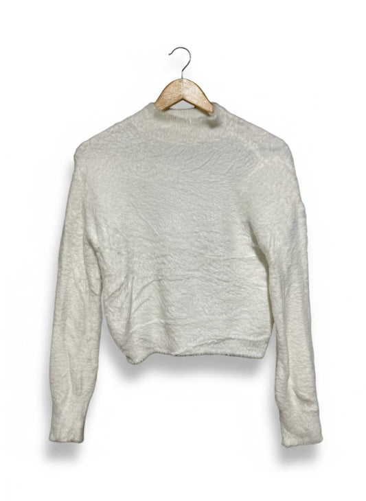 VALLEY GIRL |L| BUST 18| CREAMY WHITE FUZZY MOCK NECK CROPPED SWEATER