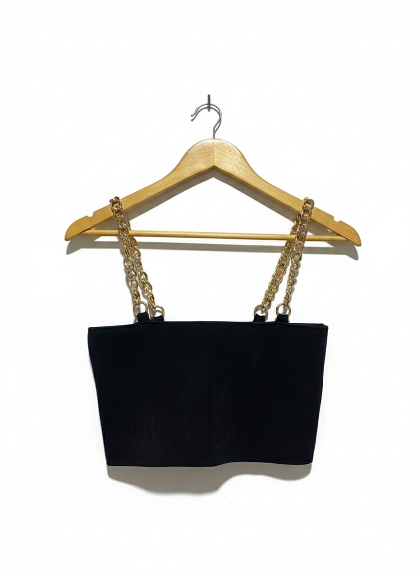 SHEIKE |L| BUST 14| CHIC BLACK CROPPED CAMI WITH GOLD CHAIN STRAPS