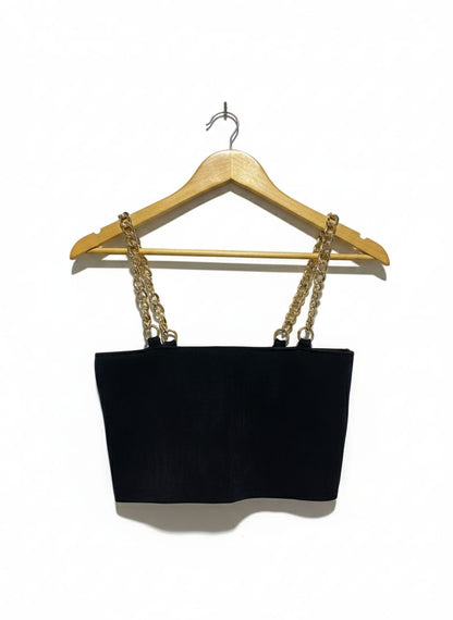 SHEIKE |L| BUST 14| CHIC BLACK CROPPED CAMI WITH GOLD CHAIN STRAPS
