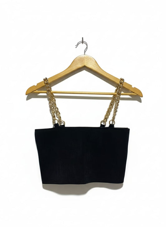 SHEIKE |L| BUST 14| CHIC BLACK CROPPED CAMI WITH GOLD CHAIN STRAPS
