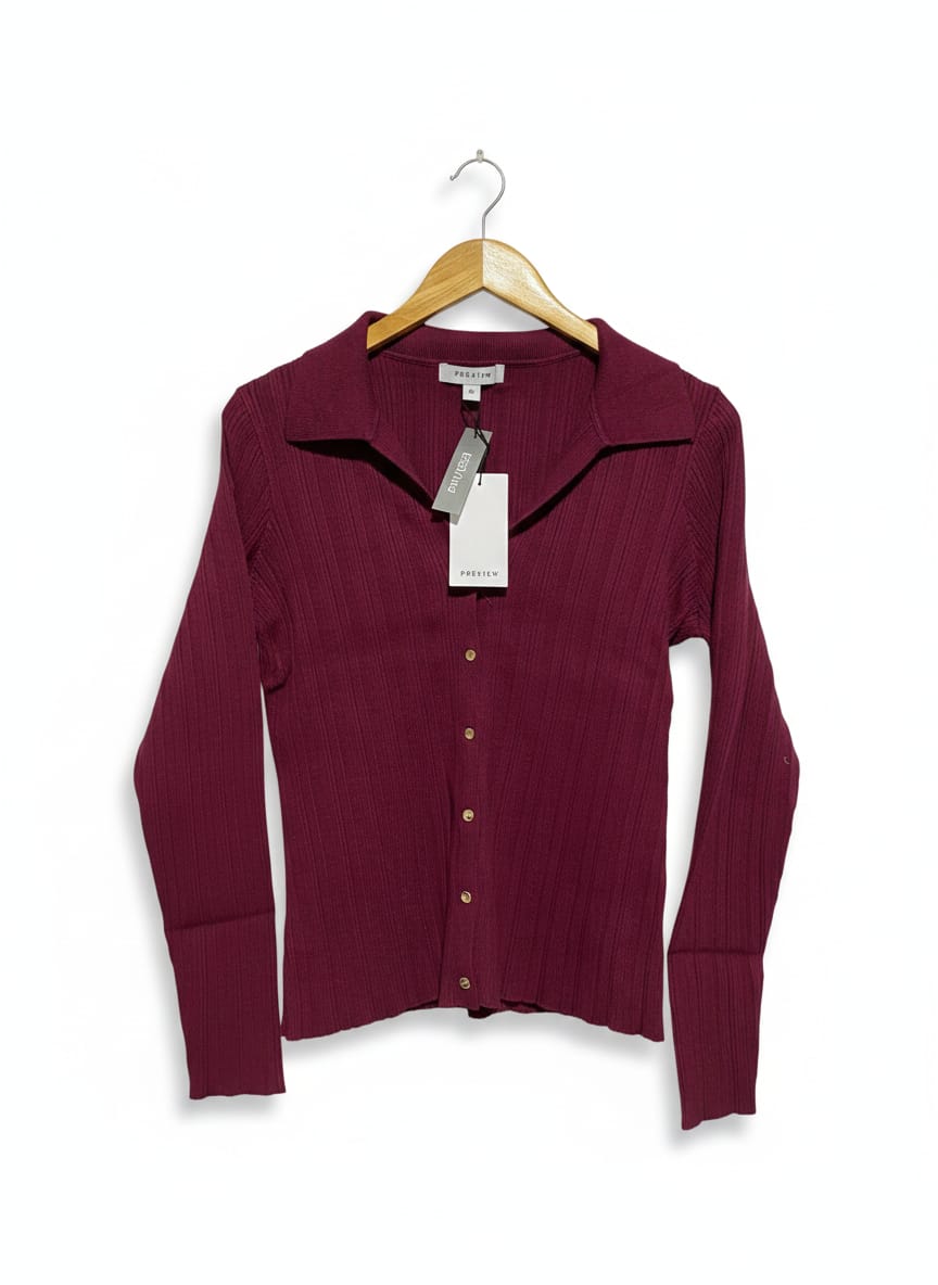 PREVIEW |M| BUST 17| BURGUNDY RIBBED KNIT BUTTON-UP CARDIGAN