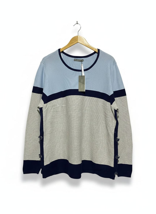 KATIES |XL| BUST 22| KOWTOW COLOR-BLOCK LIGHT BLUE AND GREY KNIT SWEATER