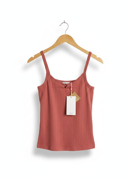 NAME IT |S| BUST 13| ROSE DUST RIBBED CAMI TOP WITH LACE-UP DETAIL