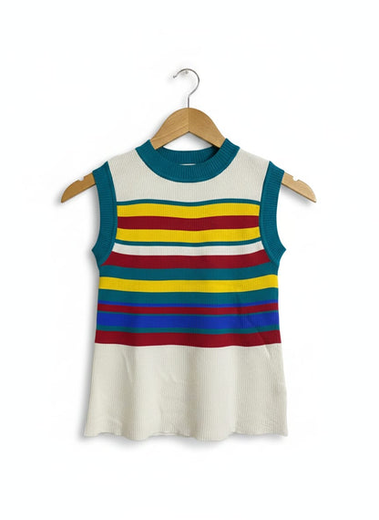 THANNE |M/L| BUST 12| VIBRANT MULTI-COLOR STRIPE RIBBED SLEEVELESS KNIT TOP