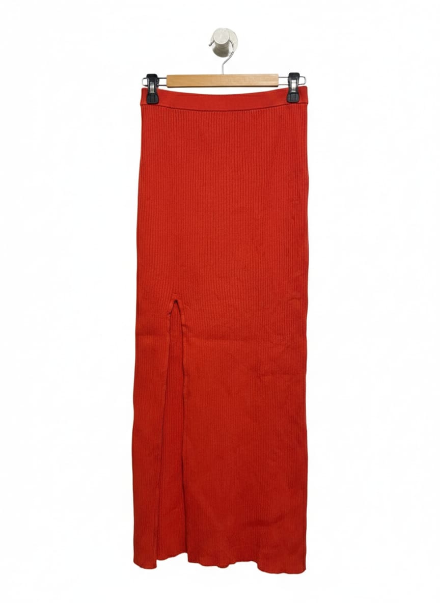 BEC BRIDGE |M| WAIST 26| C6| RIBBED KNIT MAXI SKIRT WITH SIDE SLIT