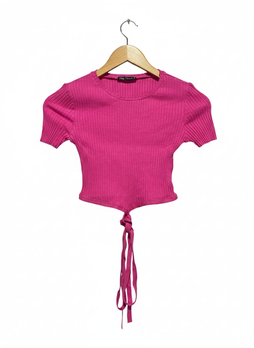 ZARA |M| BUST 11| B11| RIBBED TIE-HEM CROP TOP