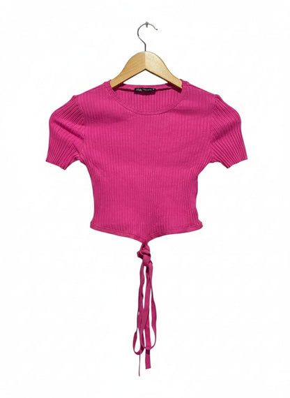 ZARA |M| BUST 11| B11| RIBBED TIE-HEM CROP TOP