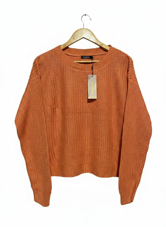 BOOHOO |XL| BUST 22| WAFFLE-KNIT SWEATER BRIGHTEN UP YOUR COLD-WEATHER ROTATION WITH THIS RADIANT ORANGE PULLOVER